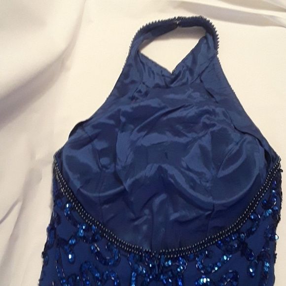 Peak Evenings Coral Blue Size 6 Prom Dress - Picture 5 of 8